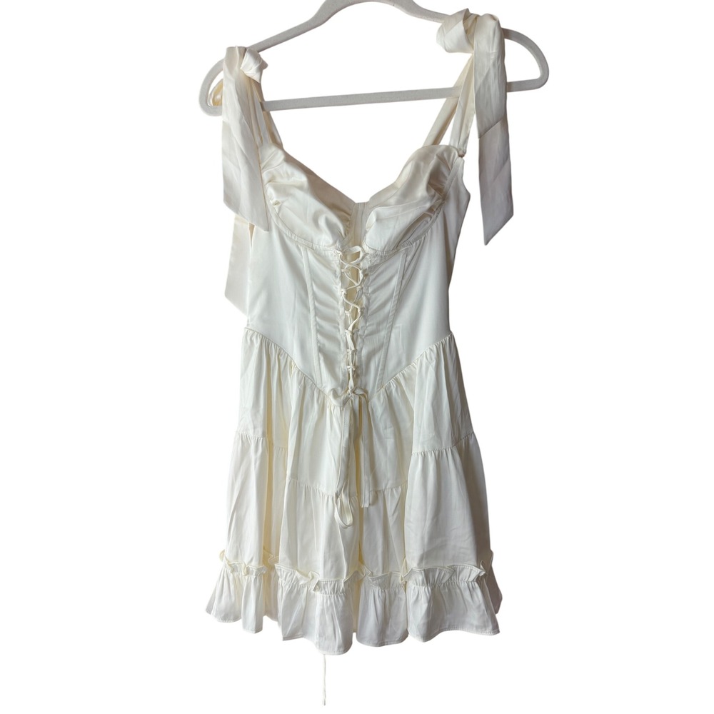 Sugar Thrillz Lace Up Corset Tiered Ruffle Mini Dress Cream Size S